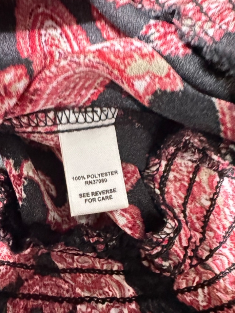 Cato Womens Large Black Red Paisley Blouse 3/4 Sleeve Smocked Hem Boho Top - Picture 9 of 12